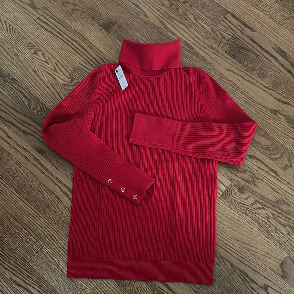 Talbots Cherry Red Ribbed Turtleneck